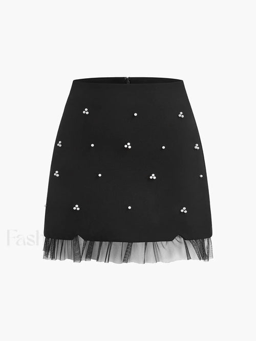 Beaded Tulle Trim A Line Skirt