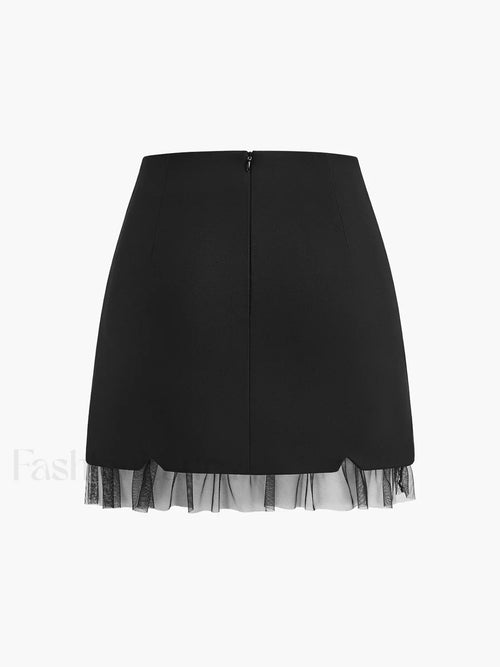 Beaded Tulle Trim A Line Skirt