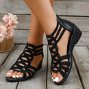 Women's Glitter Platform Open Toe Sandals – Stylish Zip-Up Wedge