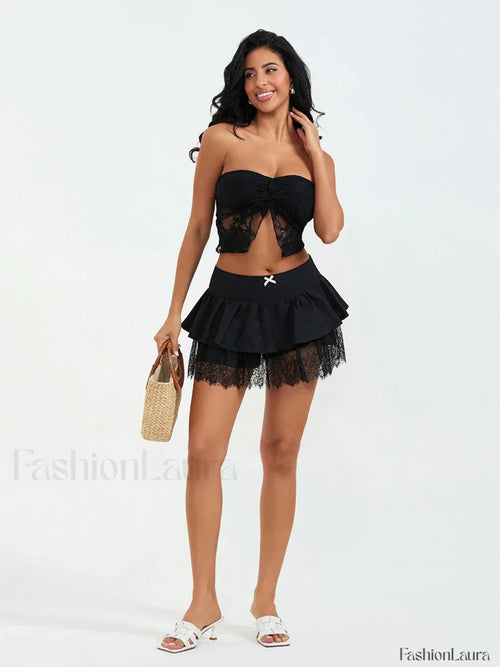 Black Lace Layered Goth Skirt
