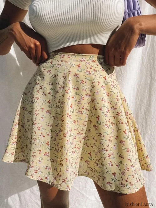 Boho Floral Pleated Beach Skirt