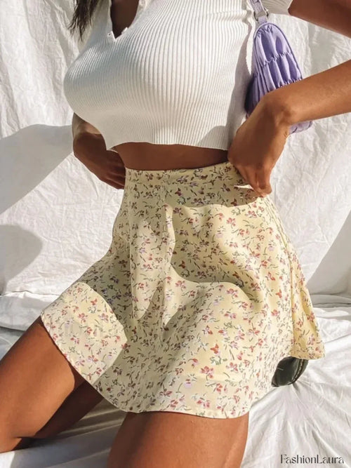 Boho Floral Pleated Beach Skirt