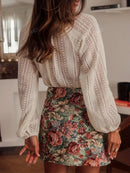 V Neck Buttoned Knitted Blouse For Women – Long Puff Sleeve Knit Top
