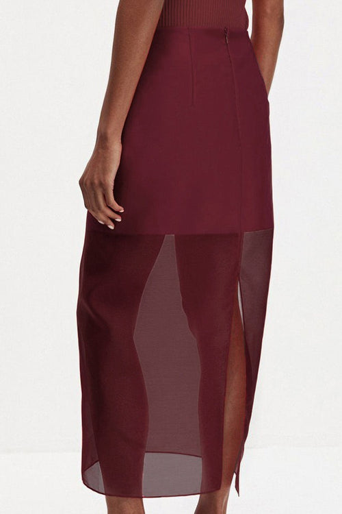 Double Layer Sheer Black High Slit Bodycon Skirt