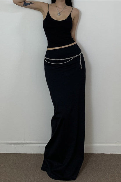 American Retro Solid Color Draped Skirt