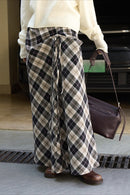 Asymmetric Color Block Plaid Midi Skirt