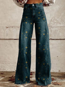 Women's Wide-Leg Printed Jeans – Flared Statement Denim Trousers
