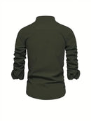 Men’s Band Collar Button Down Shirt - Stylish Long Sleeve