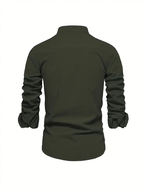 Men’s Band Collar Button Down Shirt - Stylish Long Sleeve