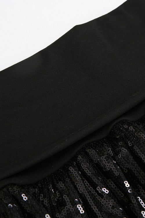 Sequin Paneled Tiered Bodycon Mini Skirt