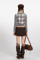 Argyle V-Neck Cropped Knit Top
