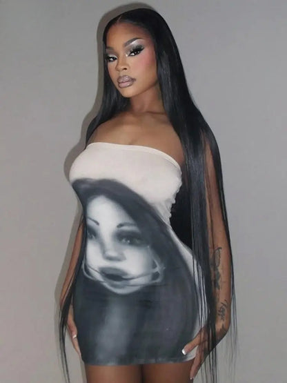 3D Print Backless Strapless Party Dress