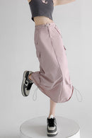 A-Line Gray Vintage Cargo High Slit Skirt