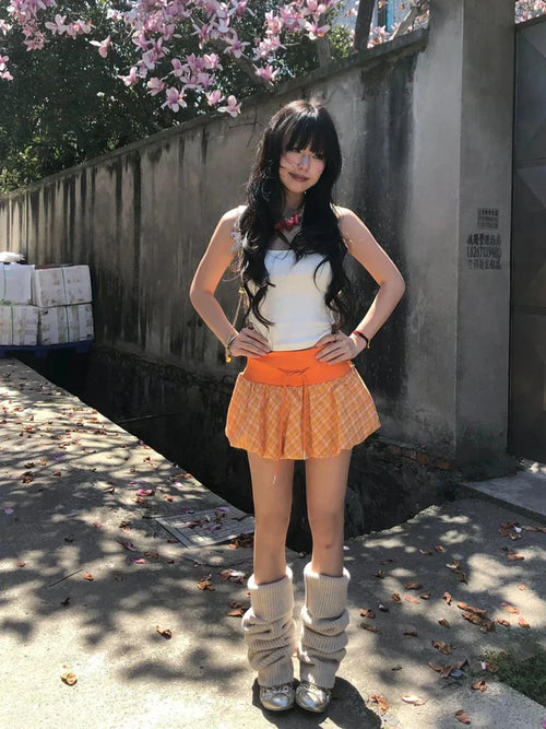 Checkered Bubble Drawstring Lounge Skirt