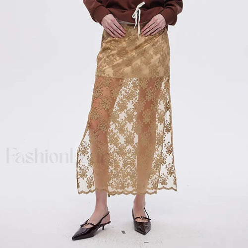 Cotton Embroidery Side Slit Skirt