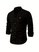 Men’s Band Collar Button Down Shirt - Stylish Long Sleeve