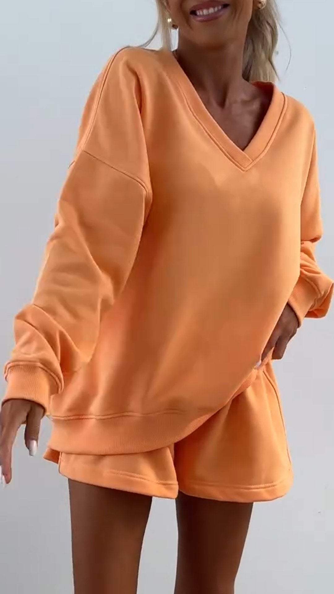 Women's V-Neck Striped Long Sleeve Two Piece Set – Casual Outfit