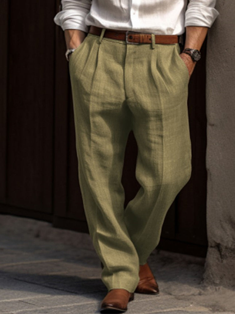 Men's Casual Loose Linen Straight Pants With Belt Holes