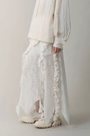 Asymmetric Wool Blend Black White Maxi Skirt