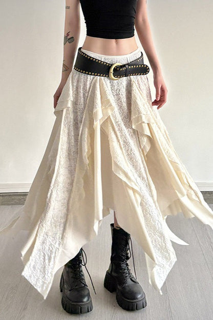 Asymmetric Wave Hem Tiered Midi Skirt