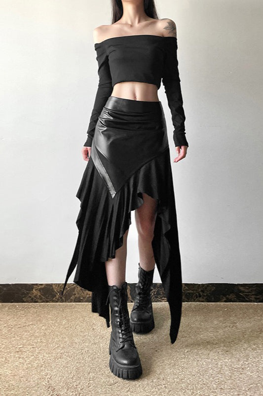 American Retro Ruffle Panel Bodycon Skirt