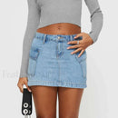Denim Cargo Pocket Low Waist Skirt