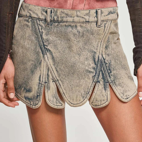 Denim Irregular Slit Vintage Skirt