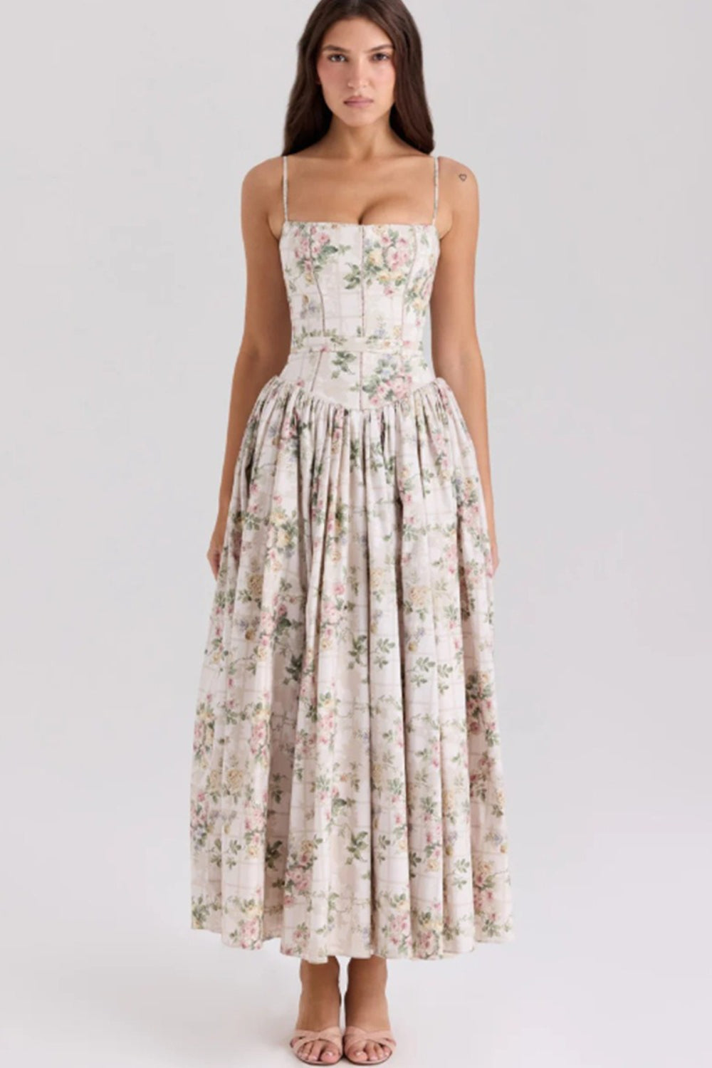 Women's Elegant Tiered A-Line Sleeveless Floral Dress – Summer Dress
