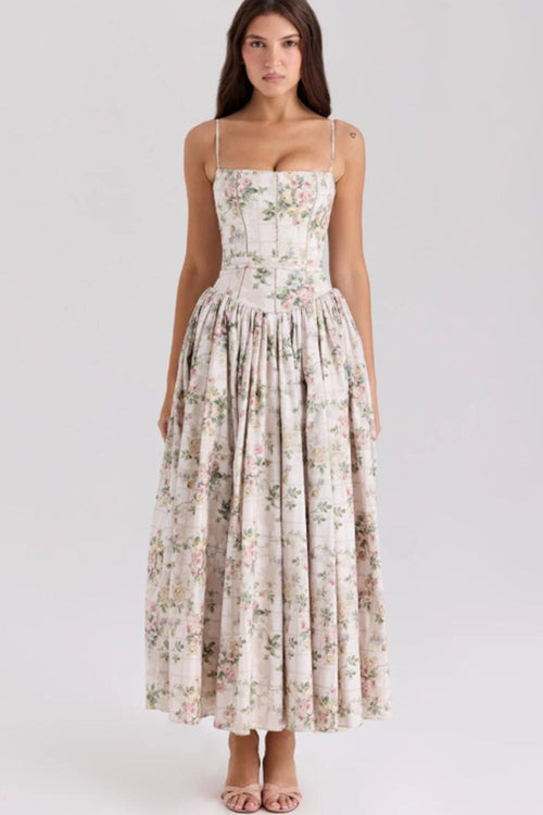Women's Elegant Tiered A-Line Sleeveless Floral Dress – Summer Dress