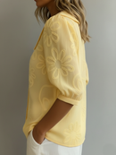 Women's Floral Embroidered Peter Pan Collar Blouse – Lightweight Vintage Top