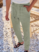 Men's Wide-Leg Linen Trousers – Drawstring Casual Summer Pants