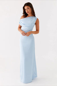 Solid Maxi Dress with Asymmetric Neckline