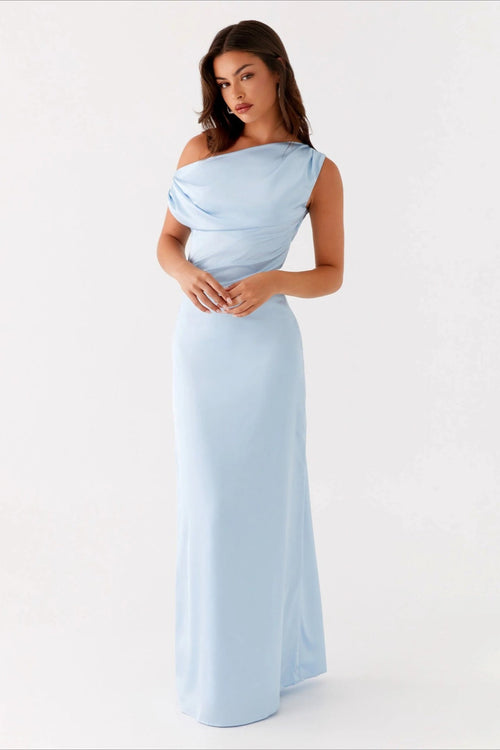 Solid Maxi Dress with Asymmetric Neckline