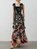 Women's Elegant 3D Embroidered Floral Maxi Dress – Luxury Evening Dress