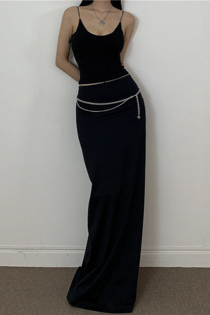 American Retro Solid Color Draped Skirt