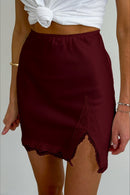 High Waist Lace Panel Slit Office Mini Skirt