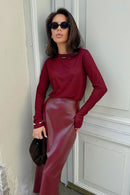 Anchor Red High Waist Slit Pencil Skirt