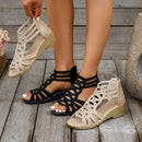 Women's Glitter Platform Open Toe Sandals – Stylish Zip-Up Wedge