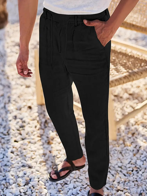 Men's Wide-Leg Linen Trousers – Drawstring Casual Summer Pants
