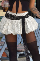 Lace Trim Polka Dot Low Waist Skirt