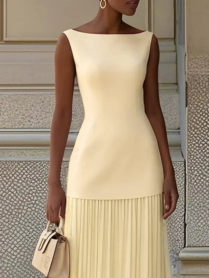 Women's Sleeveless Maxi Dress with Flowing Pleats – Elegant Bridesmaid Gown