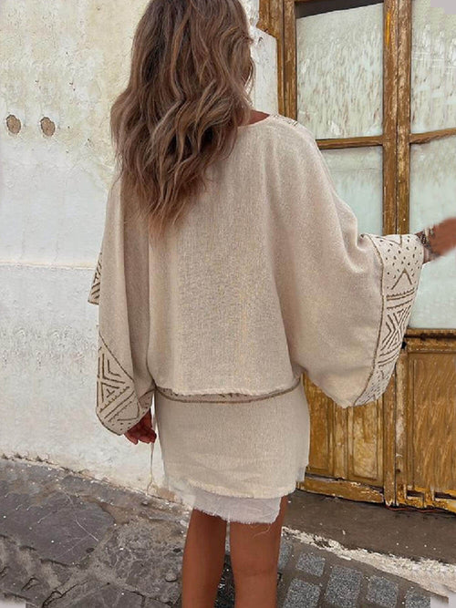 Women's Ethnic Print Dolman Sleeves Loose Top – Boho Blouse