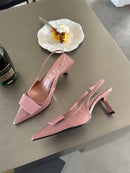 Women's Square Buckle Pointed Toe Stiletto Mid Heel Sandals – Elegant Heels