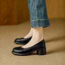 Women's Brown Leather Platform Pumps With Chunky Heels – Stylish Heels