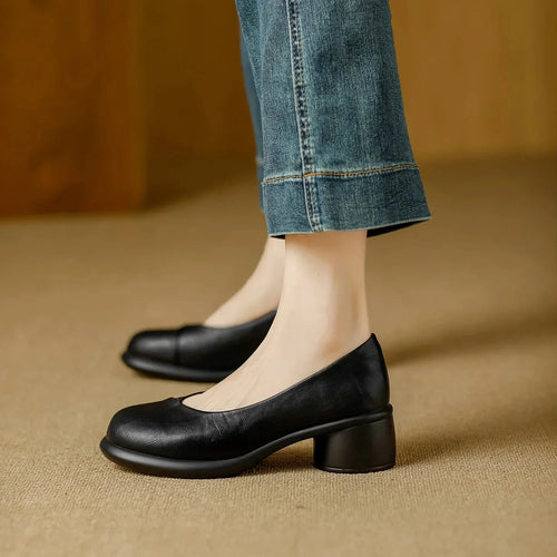 Women's Brown Leather Platform Pumps With Chunky Heels – Stylish Heels