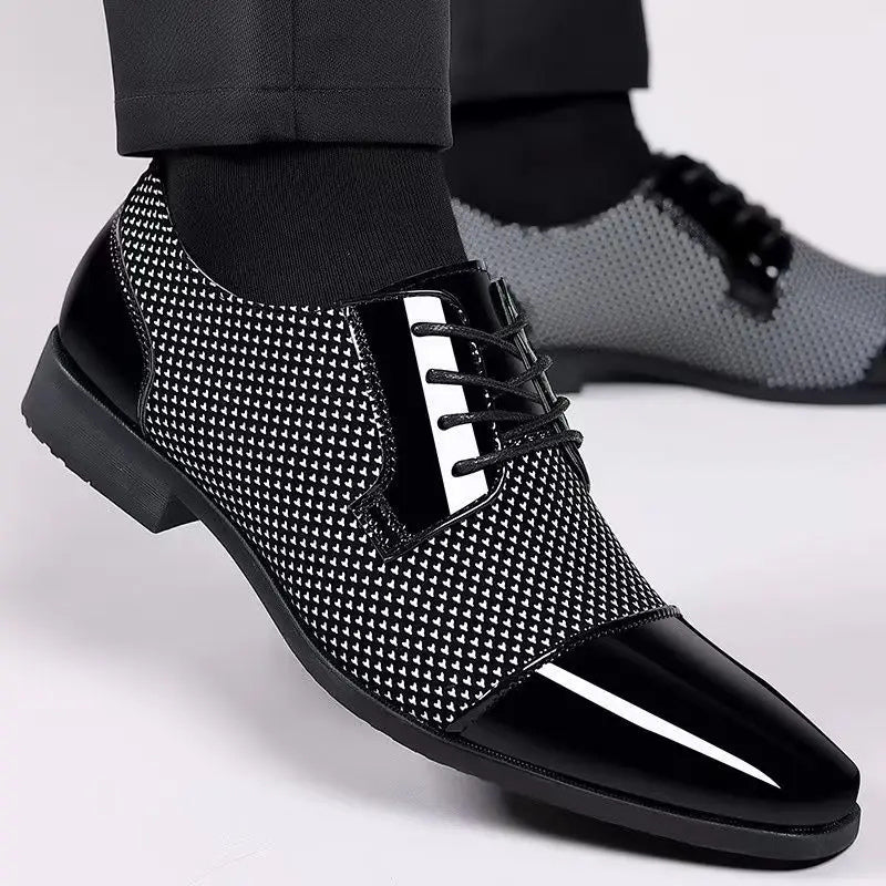 Men’s Patent Leather Oxford Shoes With Dotted Pattern – Formal Dress Shoes
