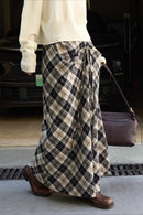 Asymmetric Color Block Plaid Midi Skirt