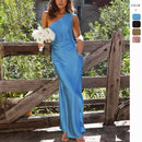 One-Shoulder Satin Evening Maxi Dress