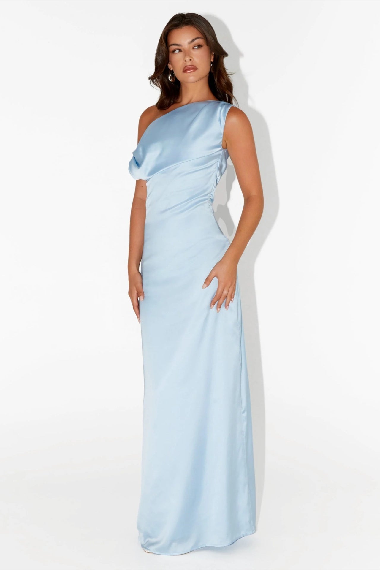 Women's Solid Asymmetric Neckline Formal Maxi Dress – Evening Gown