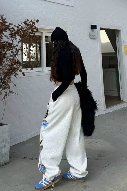 American Hip Hop Plus Size Fleece Lined Loose Wide Leg Pants